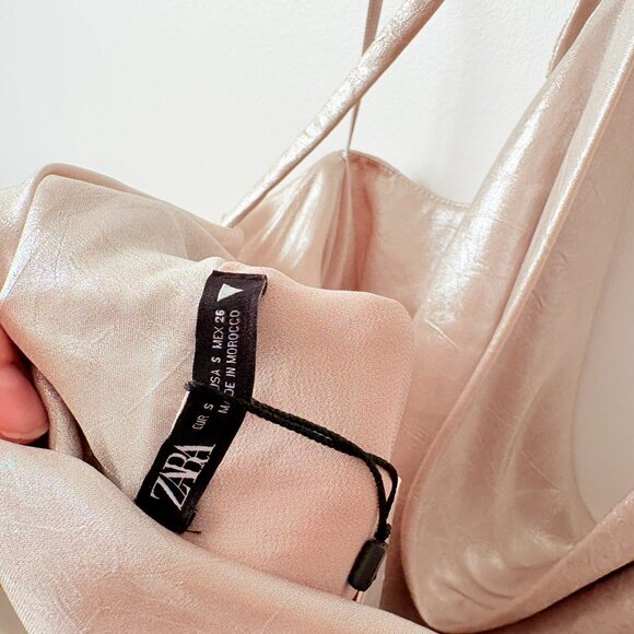 Zara Metallic Gold Silver Draped Halter Mini Dress NWT Size Small - Picture 8 of 10